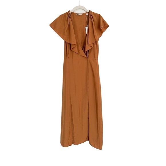 VINCE Braid Trim Flutter Sleeve Wrap Dress Copper Size Small NWT - Picture 6 of 7